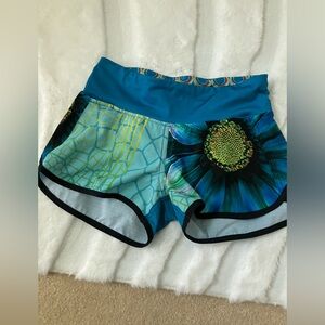 INKnBURN Vintage dragonfly sz2 Teal Athletic Shorts with Rainbow Circle Print